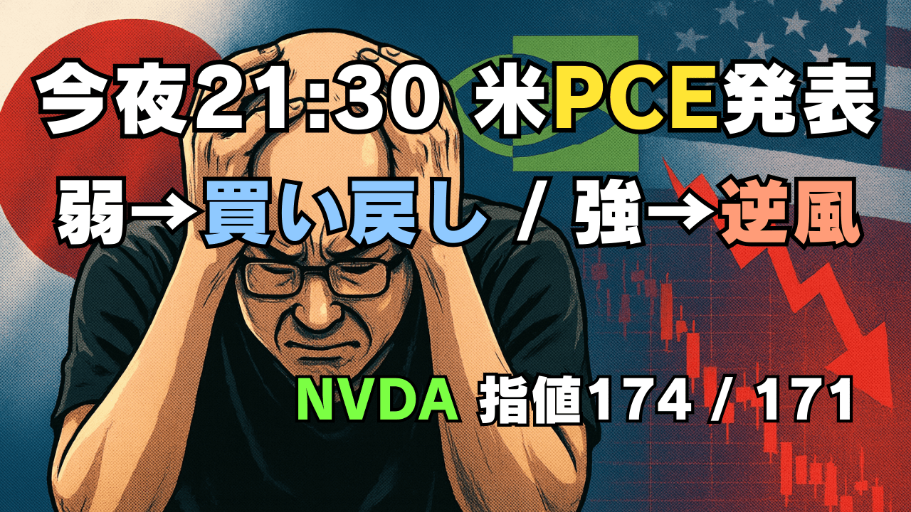 【今夜21:30】米PCE予想と米国株見通し—エヌビディア中国報道でAI半導体は?シナリオ別戦略/8月29日