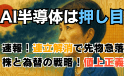 【AI半導体は買い】自公連立解消で市場急変！日経平均先物急落、為替は円高—今後の株・為替の戦略