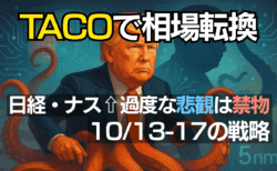 日経平均・ナスダック先が急反発！『TACO』で流れ激変、次はASML決算？米中貿易摩擦は心配ナシ→10/13〜