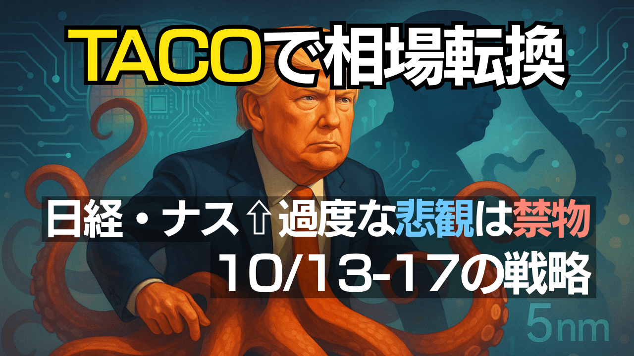日経平均・ナスダック先が急反発!『TACO』で流れ激変、次はASML決算?米中貿易摩擦は心配ナシ→10/13〜
