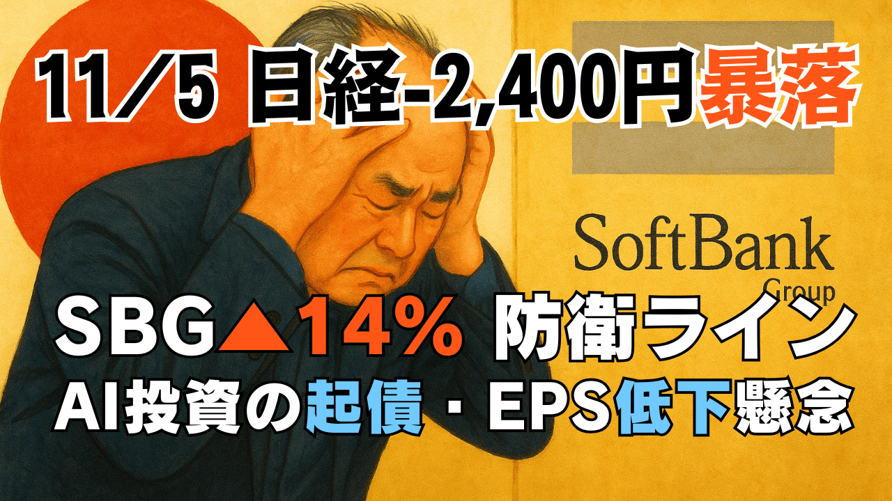【11/5速報】AIバブル崩壊?日経平均2,400円急落の正体!『起債ラッシュ』で資金枯渇—次の買い場は48,000円台