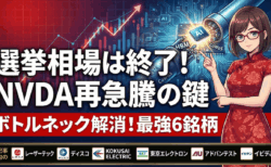 【日本株】選挙相場終了？NVDA再急騰の鍵を握る「ボトルネック解消」最強6銘柄【レーザー/ディスコ/KOKUSAI】