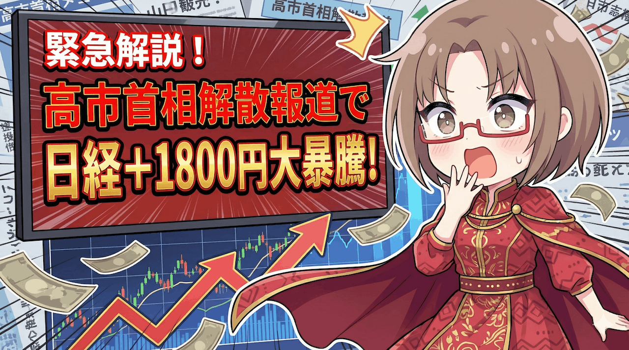 【緊急解説】日経先物+1,800円大暴騰!高市首相「1月解散」報道で始まった『最強の国策相場』と、いま仕込むべき3銘柄