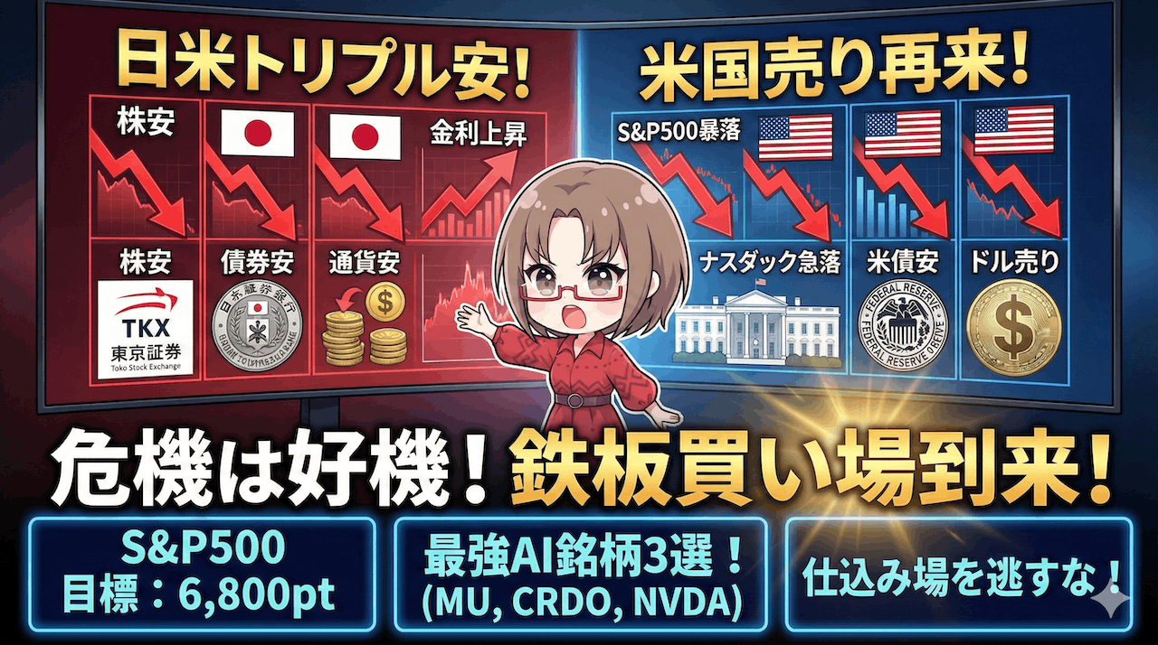 【緊急解説】日米「トリプル安」発生！S&P500暴落で狙う『鉄板買い場』と最強AI銘柄3選/1月20日