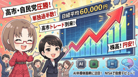 【高市圧勝】すでに先物57,000円到達！日経6万円時代に買うべき「最強AI半導体」5選と今後のシナリオ/2月9日
