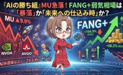 【MU】マイクロン暴落▲9.9%は何のサインか?AI半導体崩れとFANG+急落の本当の意味【3月31日】
