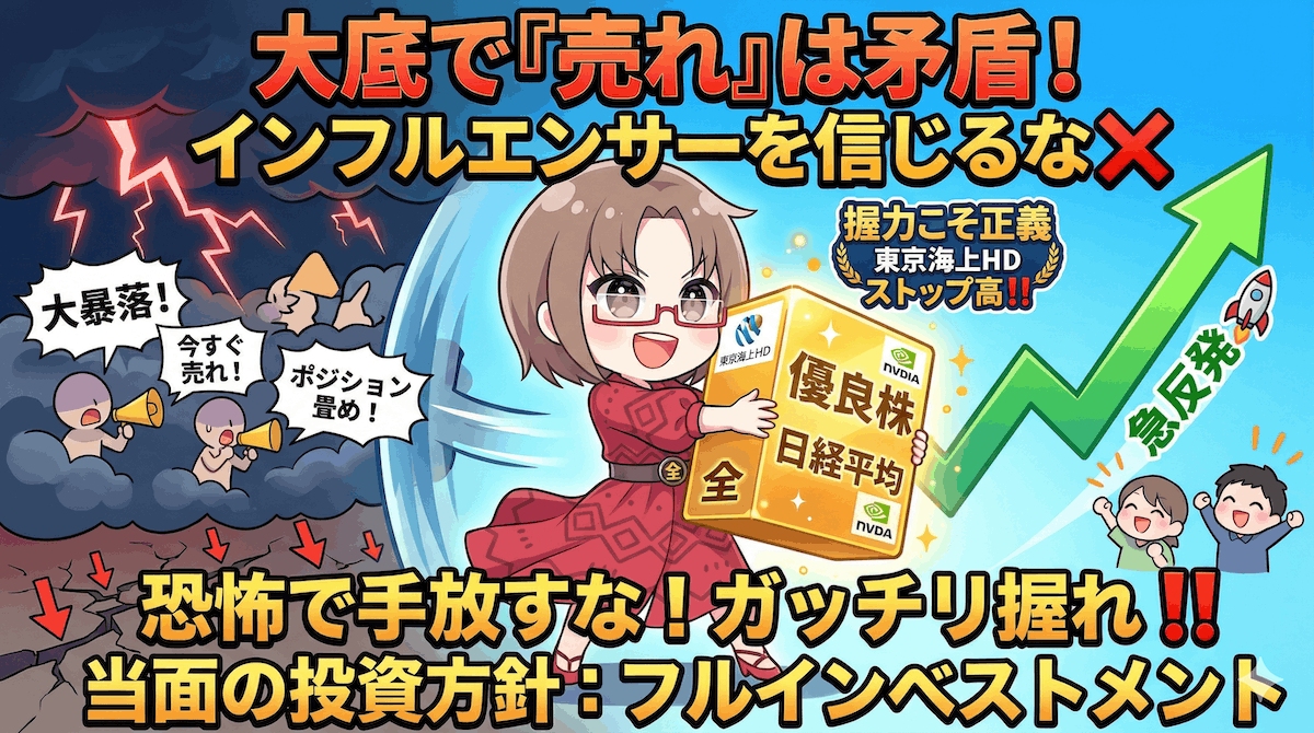 【当面の投資方針】『売れ』に騙されずフルインベストメント!日経平均急騰・東京海上HD連日スト高【3月25日】