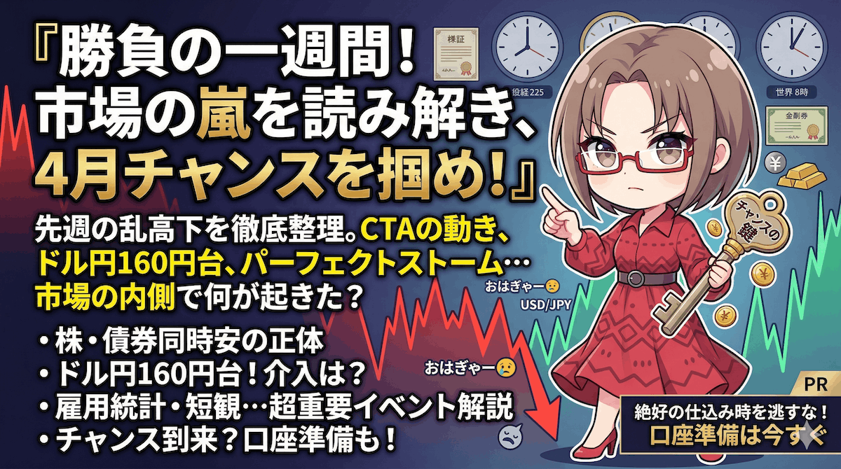 日経乱高下・ドル円160円台へ！下落トレンド継続でも、4月反転はあるのか？3月30日〜週の相場戦略