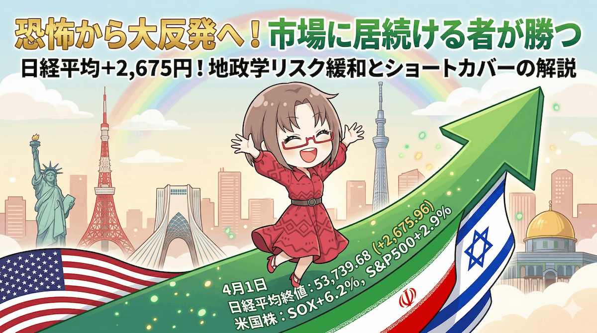 【解説】日経平均+2675円急騰の理由！暴落時に売った人が見落とす「戻りは一瞬」の真実【4月1日】