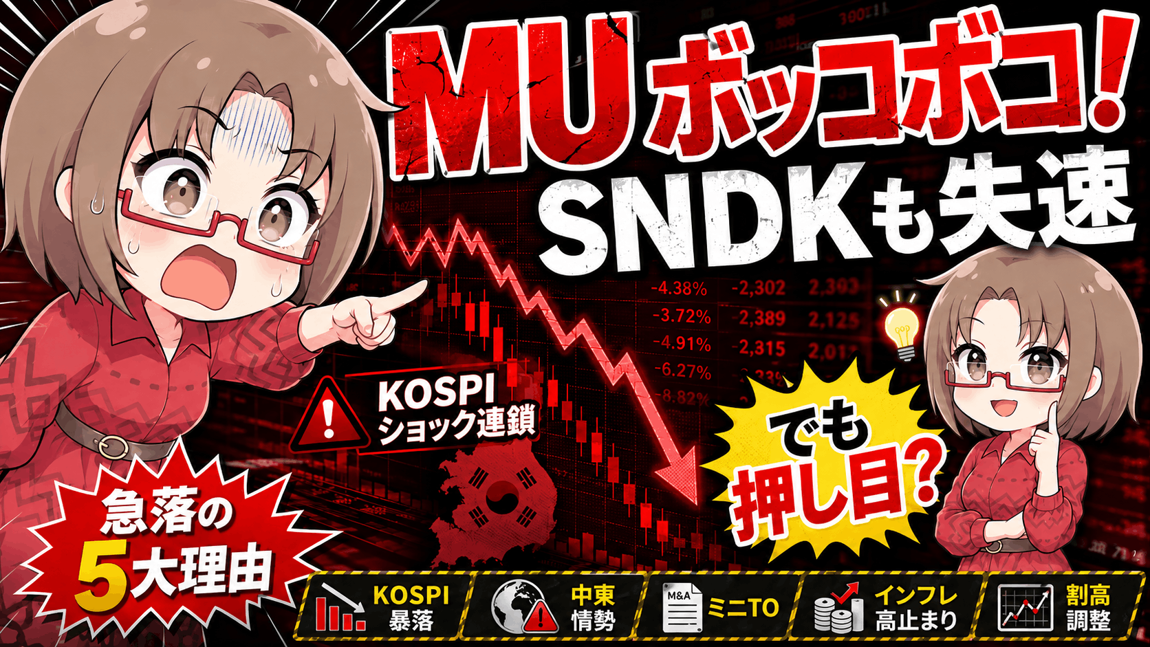 $MU $SNDK急落！MicronとSanDiskは買い場か？5つの真犯人と本命押し目ライン/5月16日
