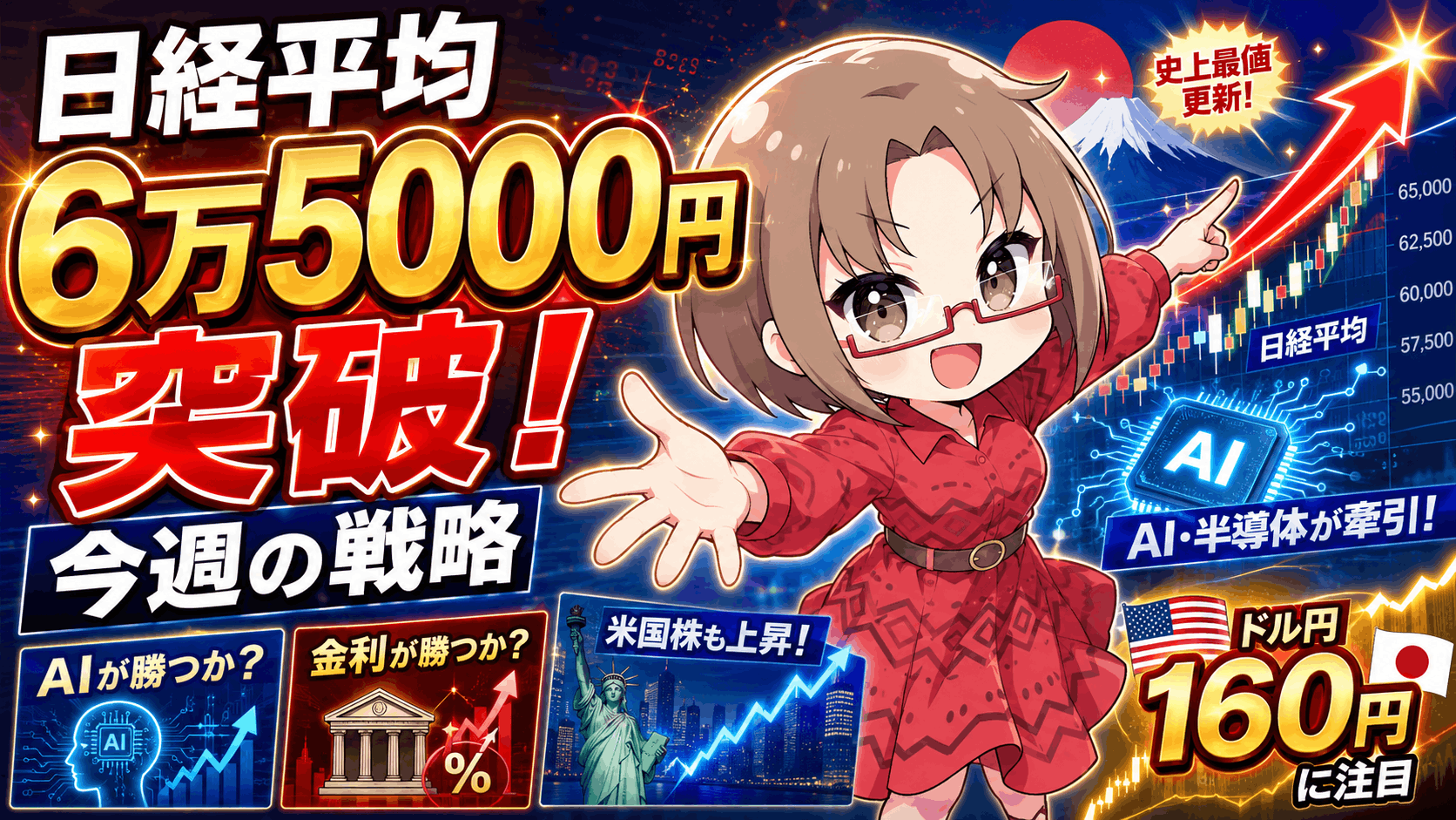 日経平均65,000円突破の異常相場!AI半導体バブルはまだ続く?ドル円160円・米PCEで今週の投資戦略が決まる【5月25日】