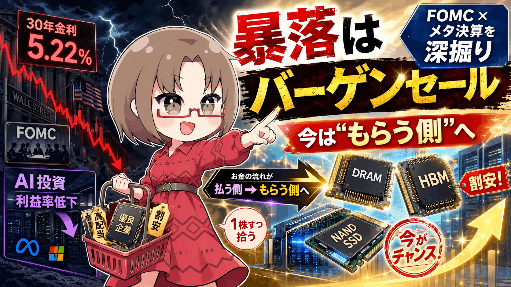 ダウ1153ドル安の真犯人、メタ減益の正体とは？暴落したメモリ株が「バーゲンセール」な理由【7月30日】