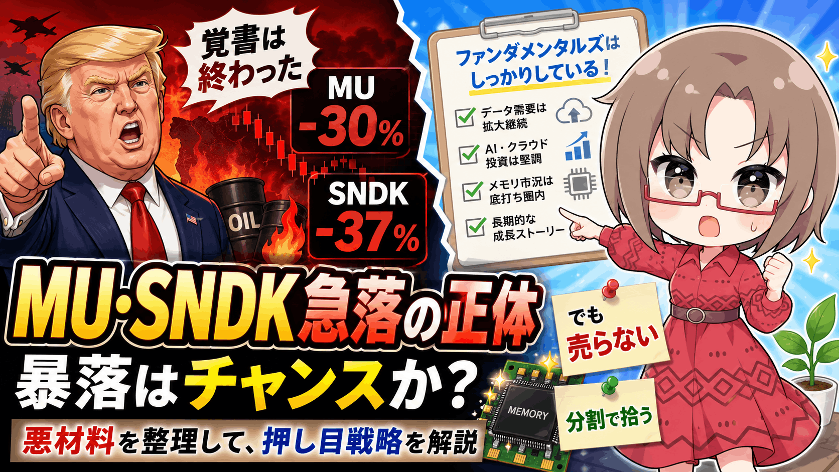 【保存版】半導体株暴落!MU・SNDKは本当に終わったのか?私が1株も売らず、サンディスクを買い増した理由【7月8日】