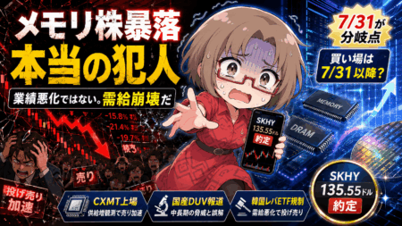 【メモリ株暴落】真犯人は韓国レバETF規制！SKハイニックスを135.55ドルで買った理由と「7月31日」買い場戦略