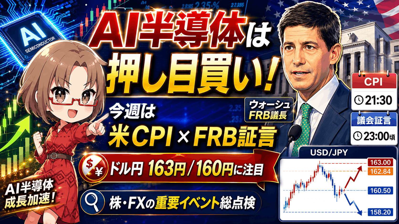 【7月14日米CPI】ドル円は163円突破か160円割れか―為替介入・ウォーシュFRB議長初証言と米国株の買い場を徹底解説