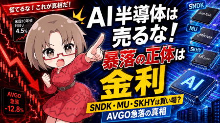 AI半導体は売るな！暴落の正体は「金利」SNDK・MU・SKHYを今も買う理由とAVGO急落の真相