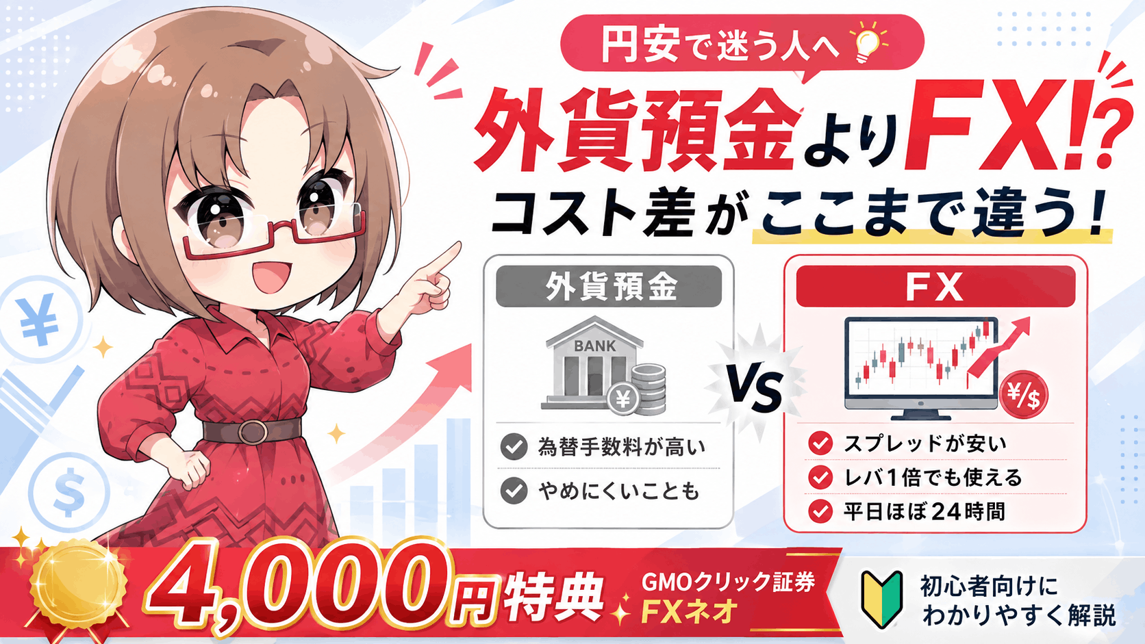 外貨預金とFX、結局どっちが得？10万円でわかる手数料1,000倍の差と「レバレッジ1倍」の使い方/PR