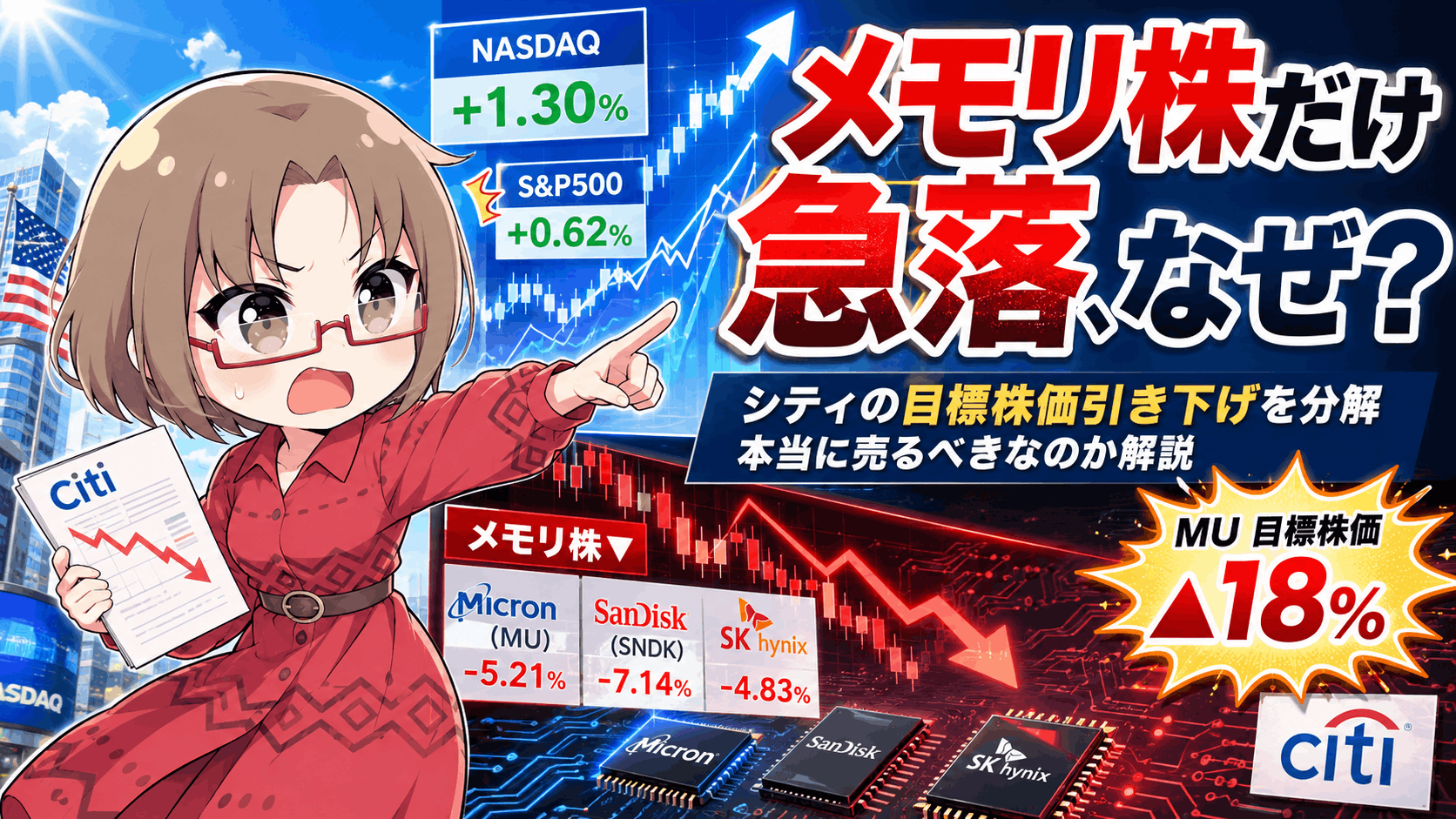 【マイクロン急落】シティが目標株価18%引き下げ→メモリ株に売り圧力!でもレポートの中身は「業績悪化」ではなかった