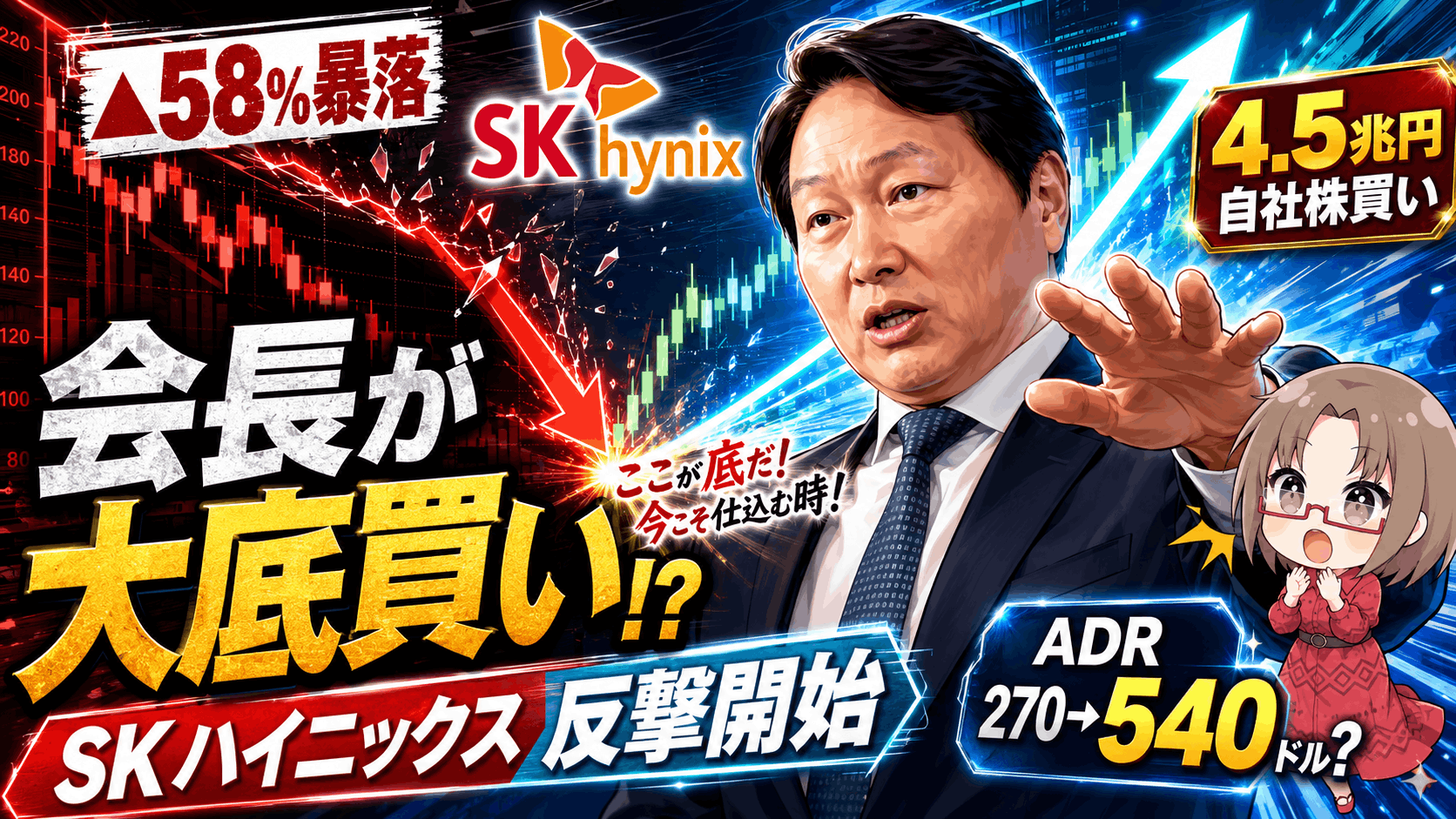 SKハイニックスはどこまで上がる?会長が「大底」で買い!4.5兆円自社株買いでADR270ドル→540ドルも【8月21日】