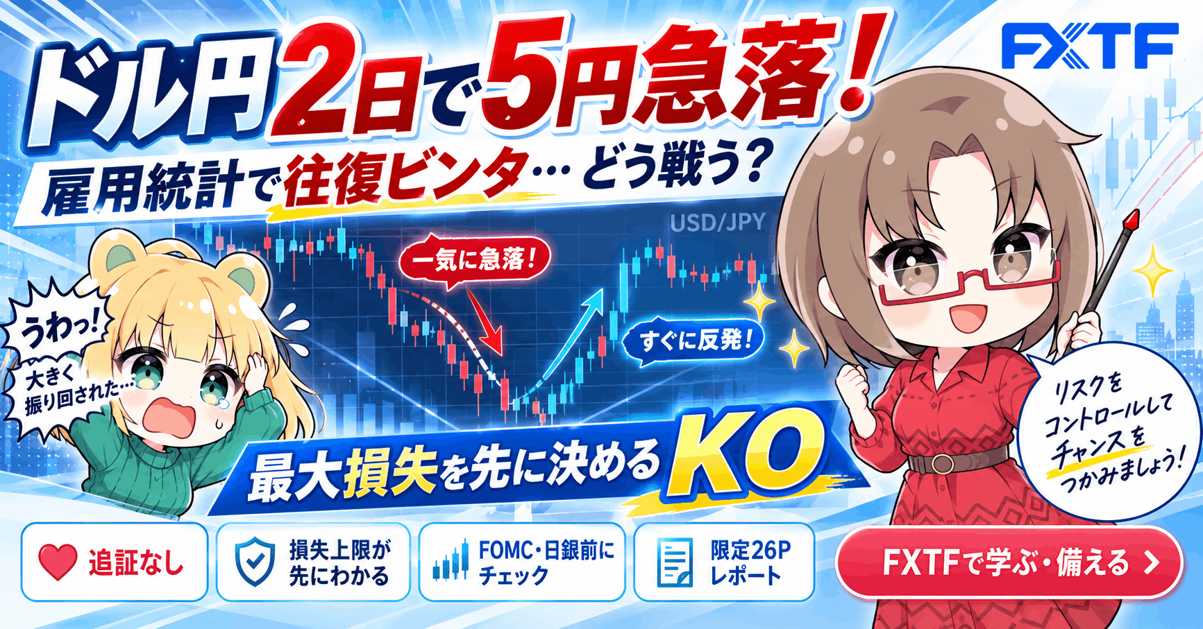 【2日で5円暴落→雇用統計で往復ビンタ】最大損失を先に決めてドル円を取引する方法！FXTF「KO」を実戦検証【FOMC・日銀前に/限定26PレポートPR】