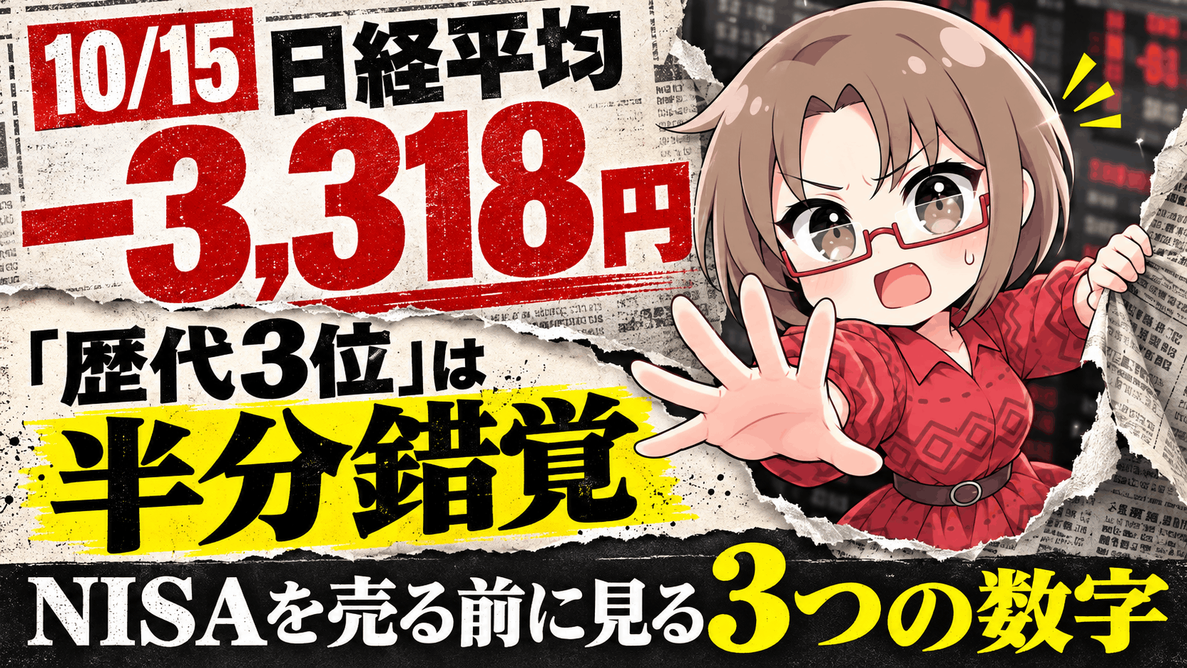 【日経平均3,318円安】「歴代3位の暴落」は半分錯覚!NISAを売る前に見てほしい3つの数字